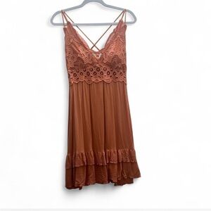 Orange Boho mini dress from Charlotte Russe lace flowy cross back summer